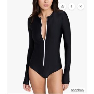 Cover Black Front Zip UV Protective Long Sleeve One Piece Swimsuit Size Large
